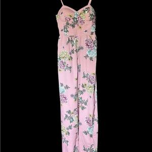 Band of Gypsies Pink Floral Wide-Leg Jumpsuit – Size Small